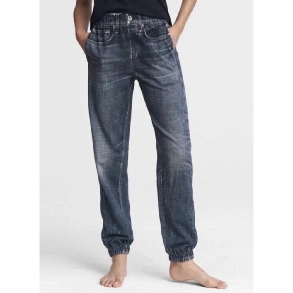Rag & Bone Miramar Joggers Size M Faux Denim Sweatpants Terry Blue Dark Wash